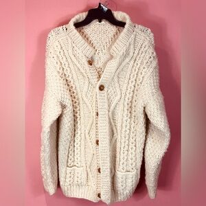 💯 % wool Ivory sweater button front cardigan WARM L- XL